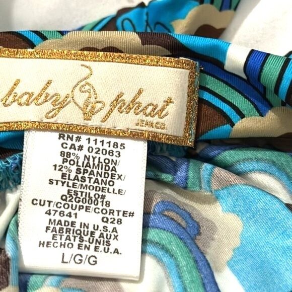 Baby Phat Blue & Brown Retro Print Halter Maxi Dress L/G - Picture 2 of 11